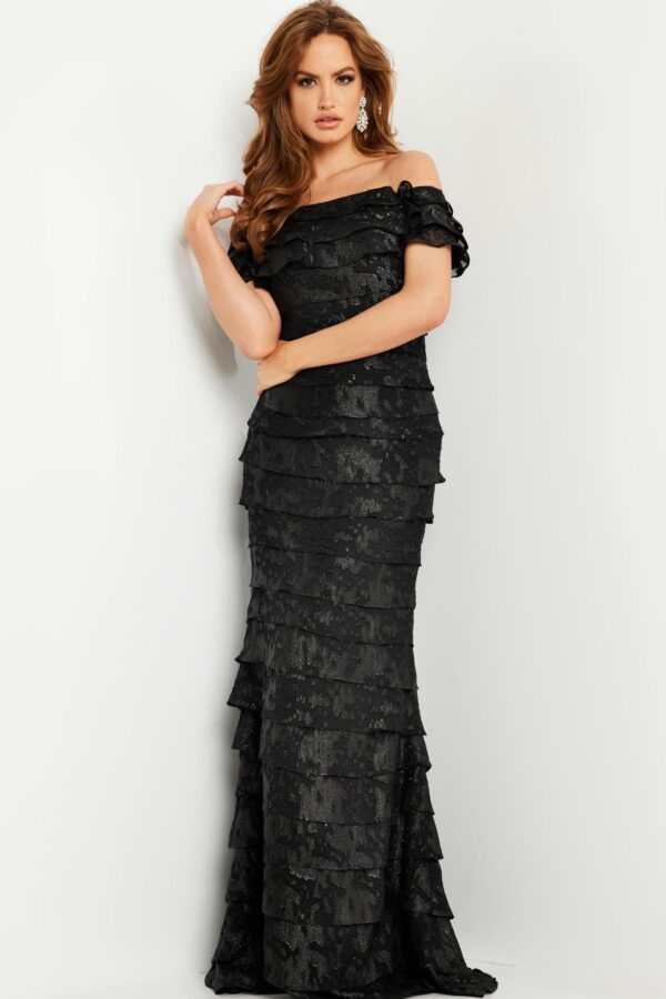 23890-BLACK-2015.jpg Jovani 23890 Black Off the Shoulder Sheath Evening Dress