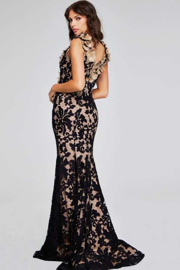 38497-BLACKNUDE-2013.jpg Black and Nude Floral Gown 38497