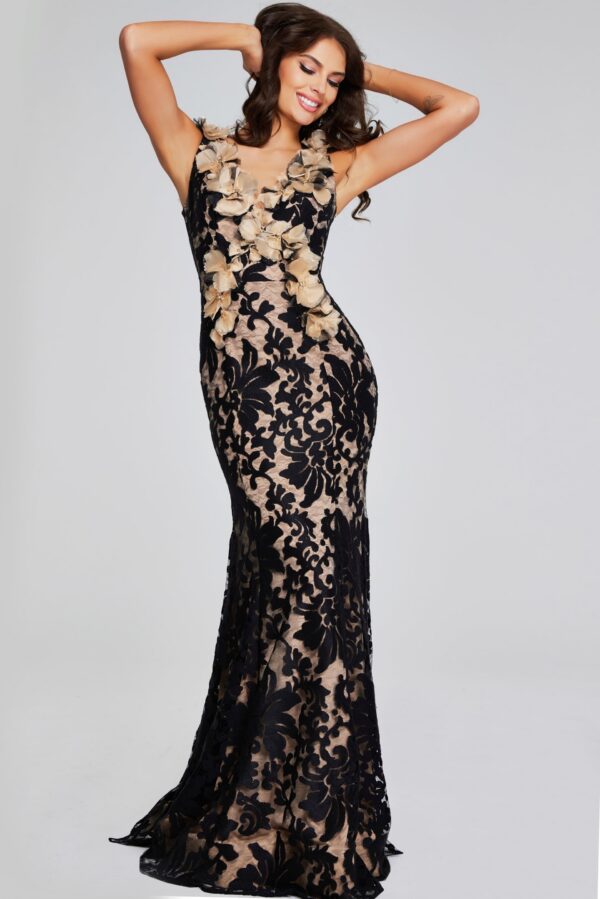 38497-BLACKNUDE-206.jpg Black and Nude Floral Gown 38497