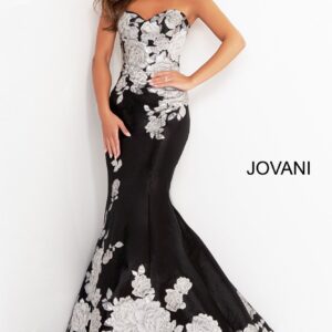 Jovani 3917 Black Silver Floral Mermaid Evening Dress