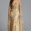 Strapless Gown with Beaded Sheer Cape 39214