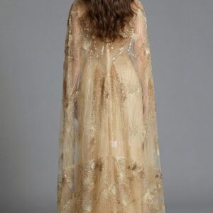 Strapless Gown with Beaded Sheer Cape 39214