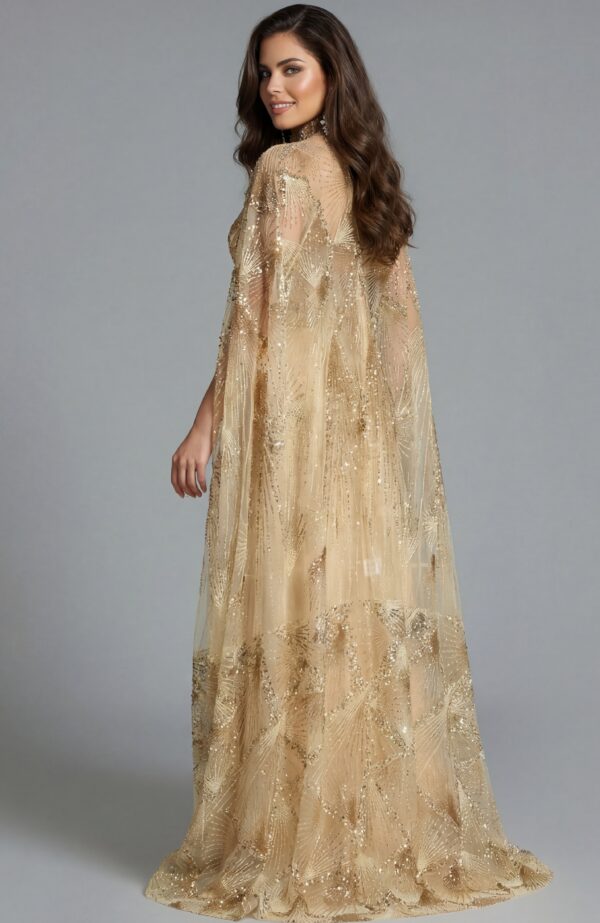 Strapless Gown with Beaded Sheer Cape 39214