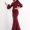 39739-Wine-2.jpg Jovani 39739 Off The Shoulder Scuba Mother of the Bride Dress