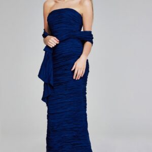 Navy Strapless Textured Mermaid Gown 40045