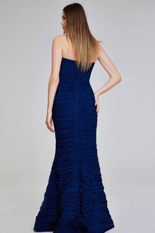 Navy Strapless Textured Mermaid Gown 40045