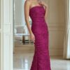 Navy Strapless Textured Mermaid Gown 40045