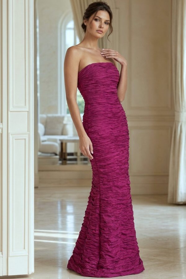 Navy Strapless Textured Mermaid Gown 40045