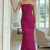 Navy Strapless Textured Mermaid Gown 40045