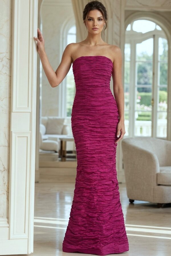 Navy Strapless Textured Mermaid Gown 40045