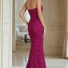 Navy Strapless Textured Mermaid Gown 40045