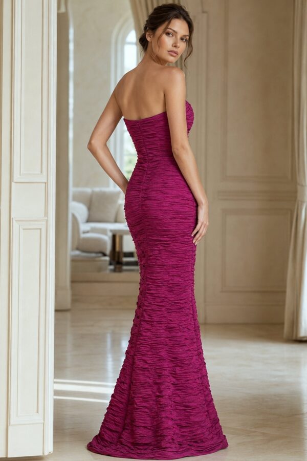Navy Strapless Textured Mermaid Gown 40045