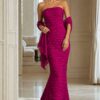 Navy Strapless Textured Mermaid Gown 40045