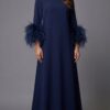 Elegant Long Sleeve Evening Dress With Feather Cuffs 40200