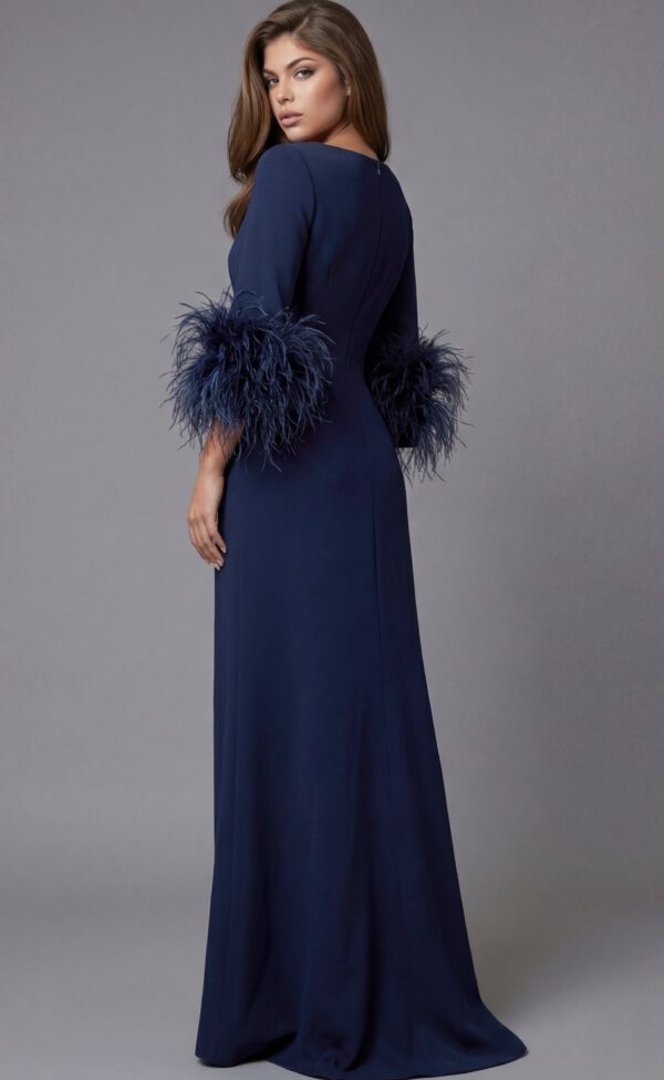 Elegant Long Sleeve Evening Dress With Feather Cuffs 40200