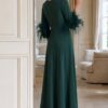 Elegant Long Sleeve Evening Dress With Feather Cuffs 40200