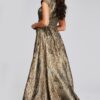 Gold Textured Cap-Sleeve Gown with Square Neckline 40295
