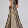 Gold Textured Cap-Sleeve Gown with Square Neckline 40295