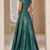 Gold Textured Cap-Sleeve Gown with Square Neckline 40295