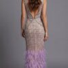 Beaded V Neck Evening Gown With Feather Hem40620