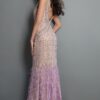 Beaded V Neck Evening Gown With Feather Hem40620