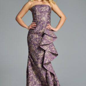 41134_PURPLE_002.jpg Strapless Textured A-Line Gown with Cascading Ruffle 41134