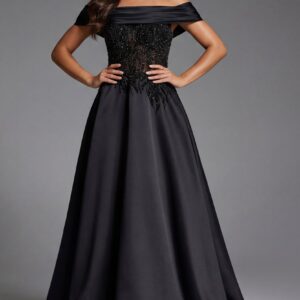 Off-the-Shoulder A-Line Gown with Sheer Beaded Bodice 41198