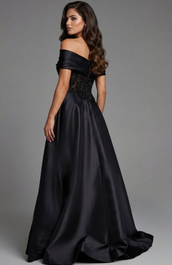 Off-the-Shoulder A-Line Gown with Sheer Beaded Bodice 41198