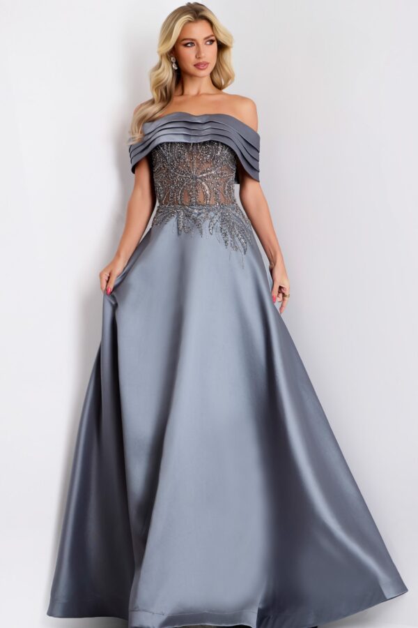 Off-the-Shoulder A-Line Gown with Sheer Beaded Bodice 41198