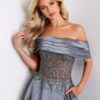 Off-the-Shoulder A-Line Gown with Sheer Beaded Bodice 41198