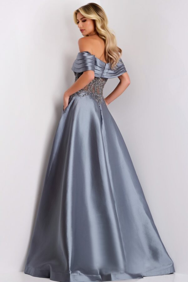 Off-the-Shoulder A-Line Gown with Sheer Beaded Bodice 41198