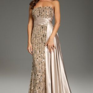 42427-1.jpeg Beaded Strapless Gown with Satin Sash Overlay 42427