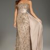 Beaded Strapless Gown with Satin Sash Overlay 42427