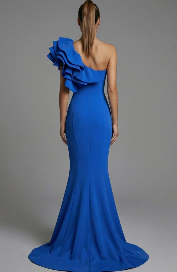 One Shoulder Gown With Sculpted Ruffle Detail 43000
