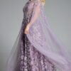 43312_PURPLE_004.jpg Elegant A-Line Gown with Floral Embroidery and Cape Sleeves 43312