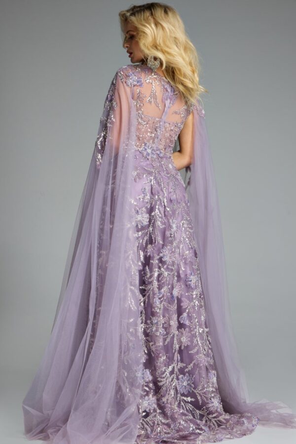 43312_PURPLE_042.jpg Elegant A-Line Gown with Floral Embroidery and Cape Sleeves 43312