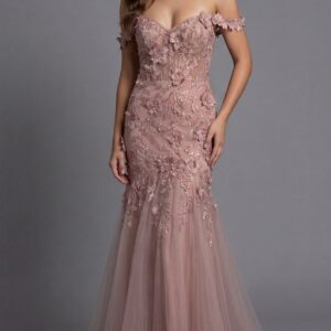 Off Shoulder Floral Lace Mermaid Evening Gown 43405