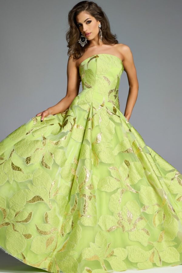 Strapless A-Line Gown with Textured Floral Motif 44369