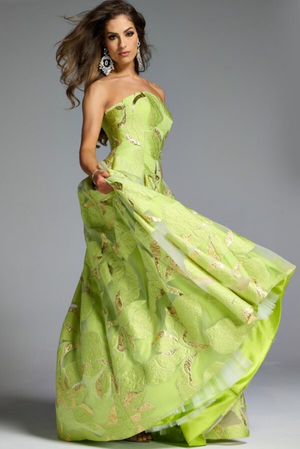 Strapless A-Line Gown with Textured Floral Motif 44369