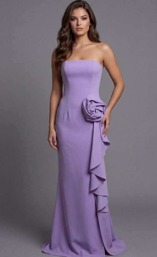 44503-1.jpg Strapless Fitted Gown with Rosette and Side Ruffle 44503