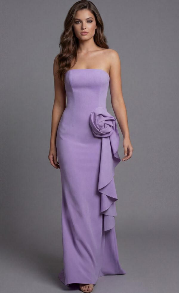 44503-13.jpg Strapless Fitted Gown with Rosette and Side Ruffle 44503