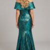 Off Shoulder Metallic Column Gown With Structured Bodice 44757