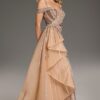 Off-the-Shoulder Sequined A-Line Gown with Draped Bodice 44843