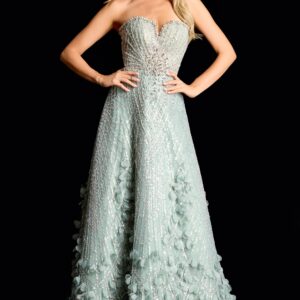Beaded A-Line Gown With 3D Floral Details 45069