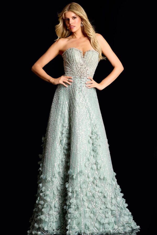 Beaded A-Line Gown With 3D Floral Details 45069
