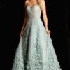 Beaded A-Line Gown With 3D Floral Details 45069