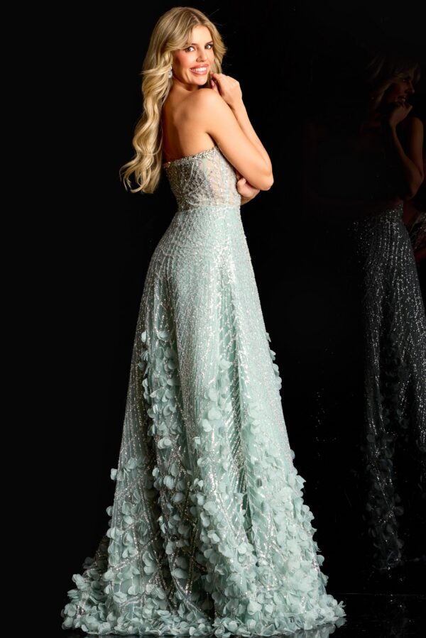 Beaded A-Line Gown With 3D Floral Details 45069