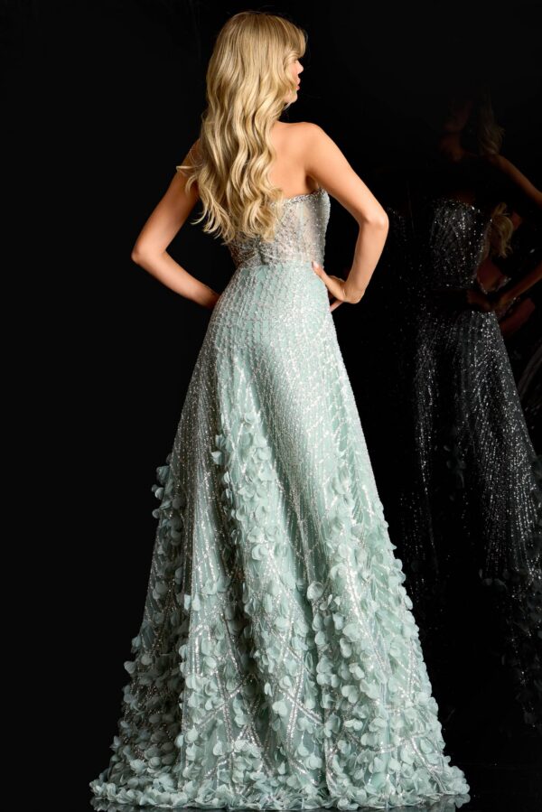 Beaded A-Line Gown With 3D Floral Details 45069