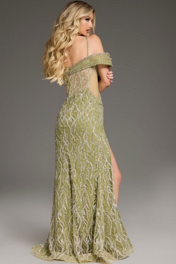 Embellished Off-The-Shoulder Gown with Illusion Bodice 45072
