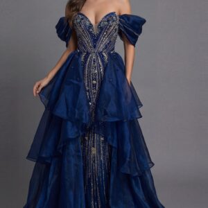 Beaded Off Shoulder Tiered Ball Gown Prom Dress 45076